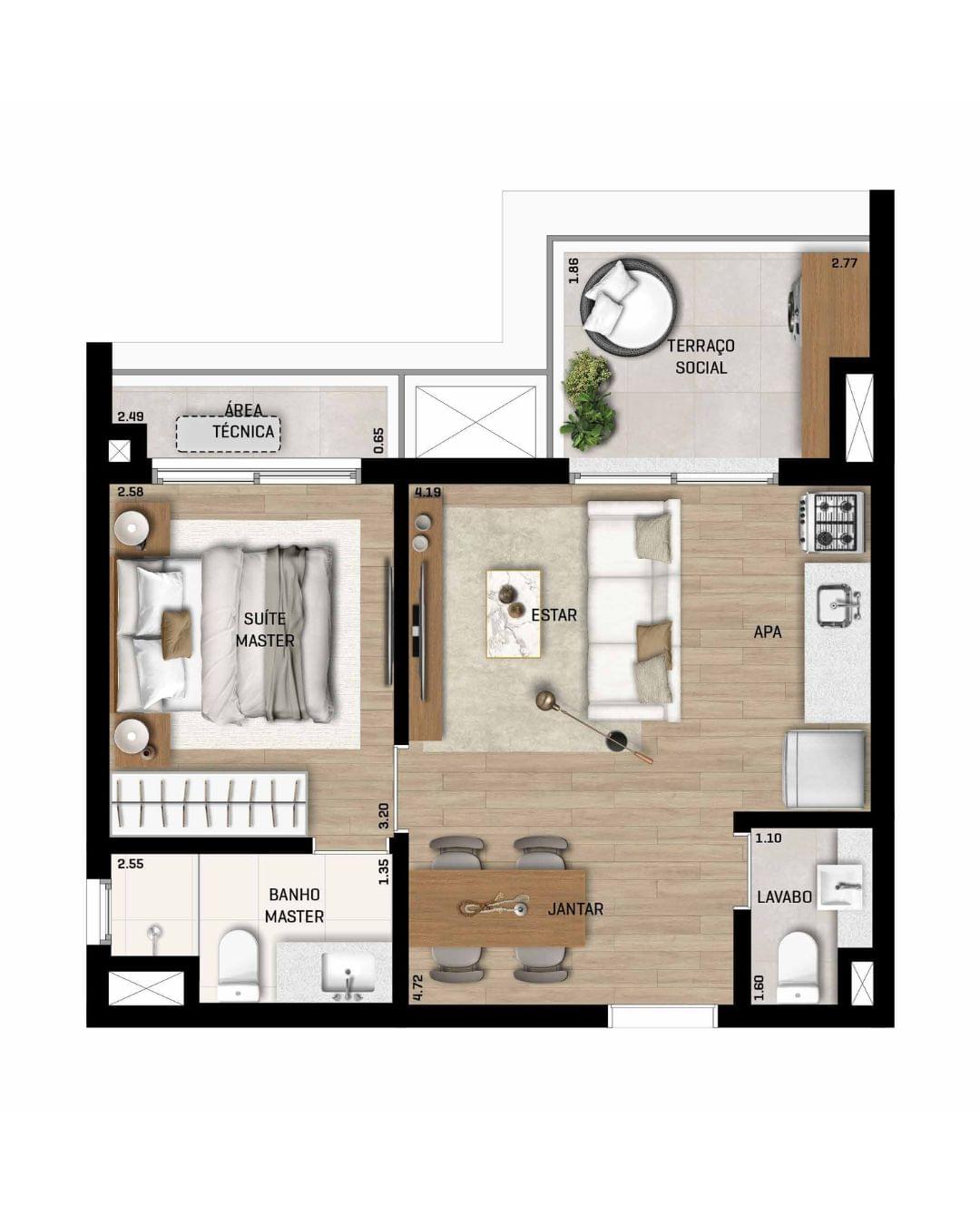 Mozae Higienópolis - Planta Planta de 46m²