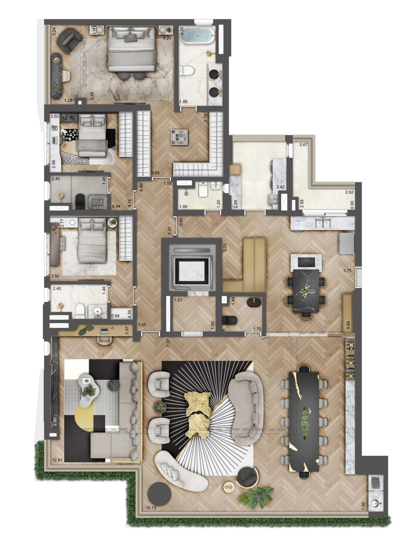 Planta de 238 m² (Decorado) - Apartamento do SOLEIL Klabin by Boca do Lobo