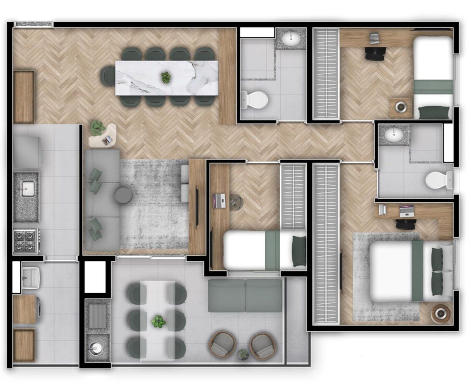 Sublime Pompeia - Planta Planta de 77m²