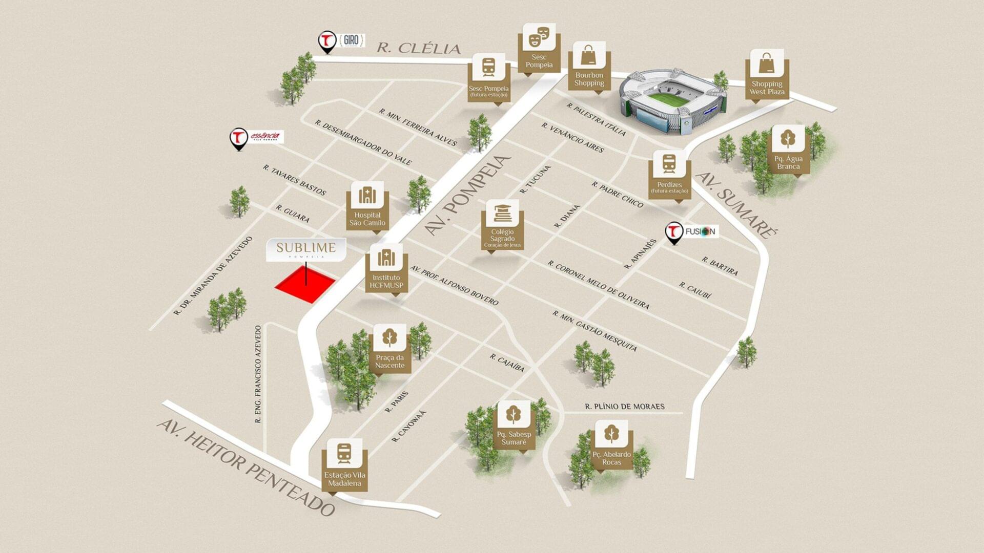 Sublime Pompeia - Lançamento - Tibério - Avenida Pompéia - Pompéia - Mapa