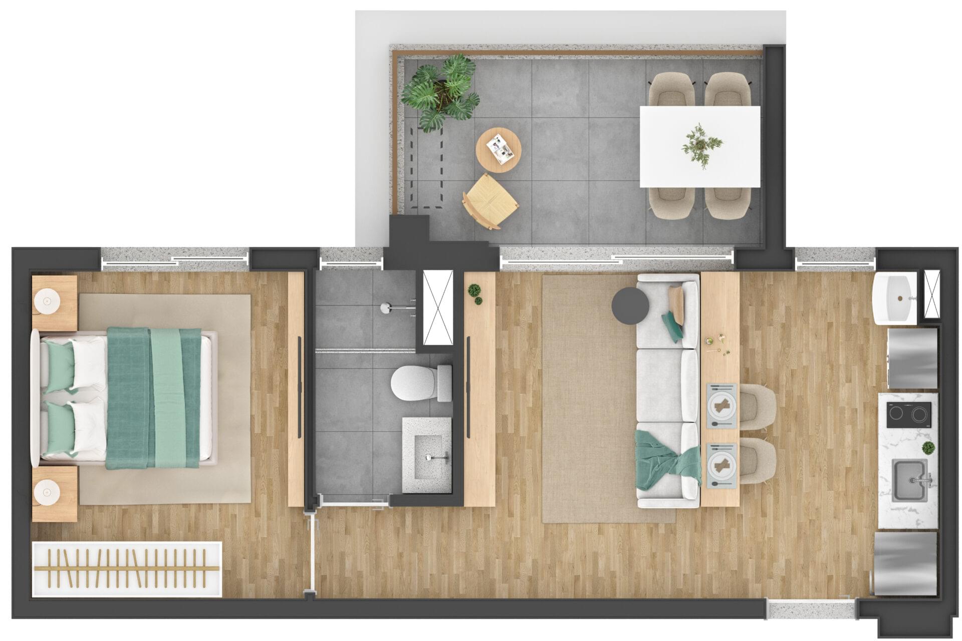 NIK Faria Lima - Planta 1 DORM 42M² 