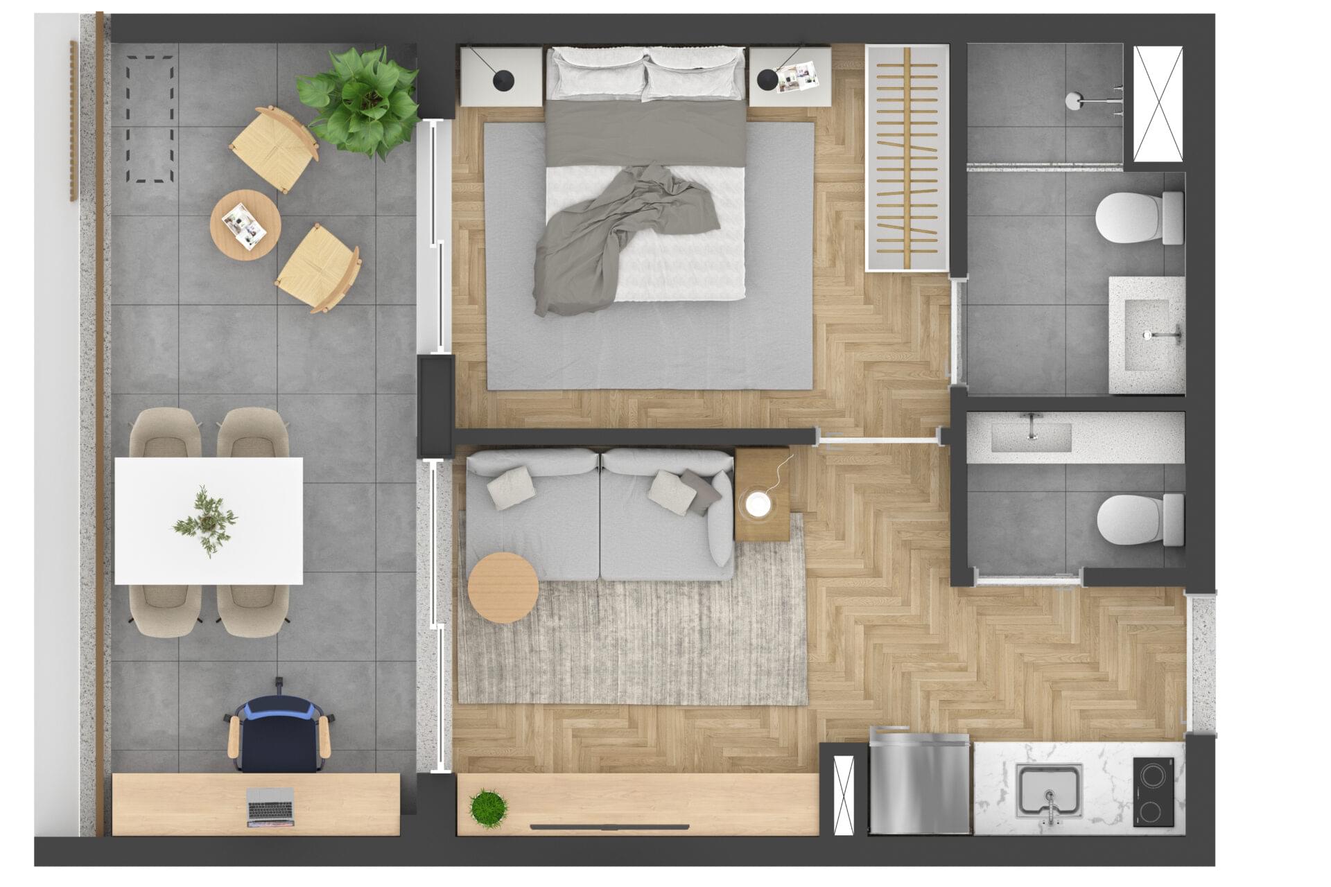 NIK Faria Lima - Planta 1 DORM 36M²
