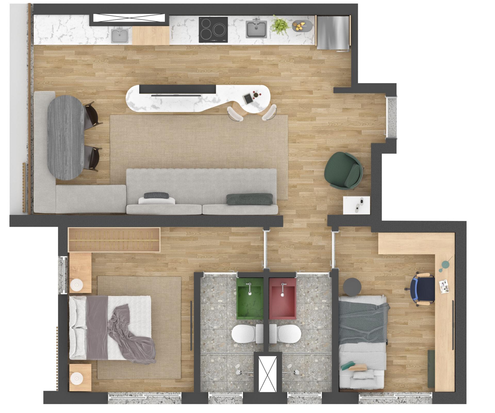 NIK Faria Lima - Planta 2 DORMS 61M²