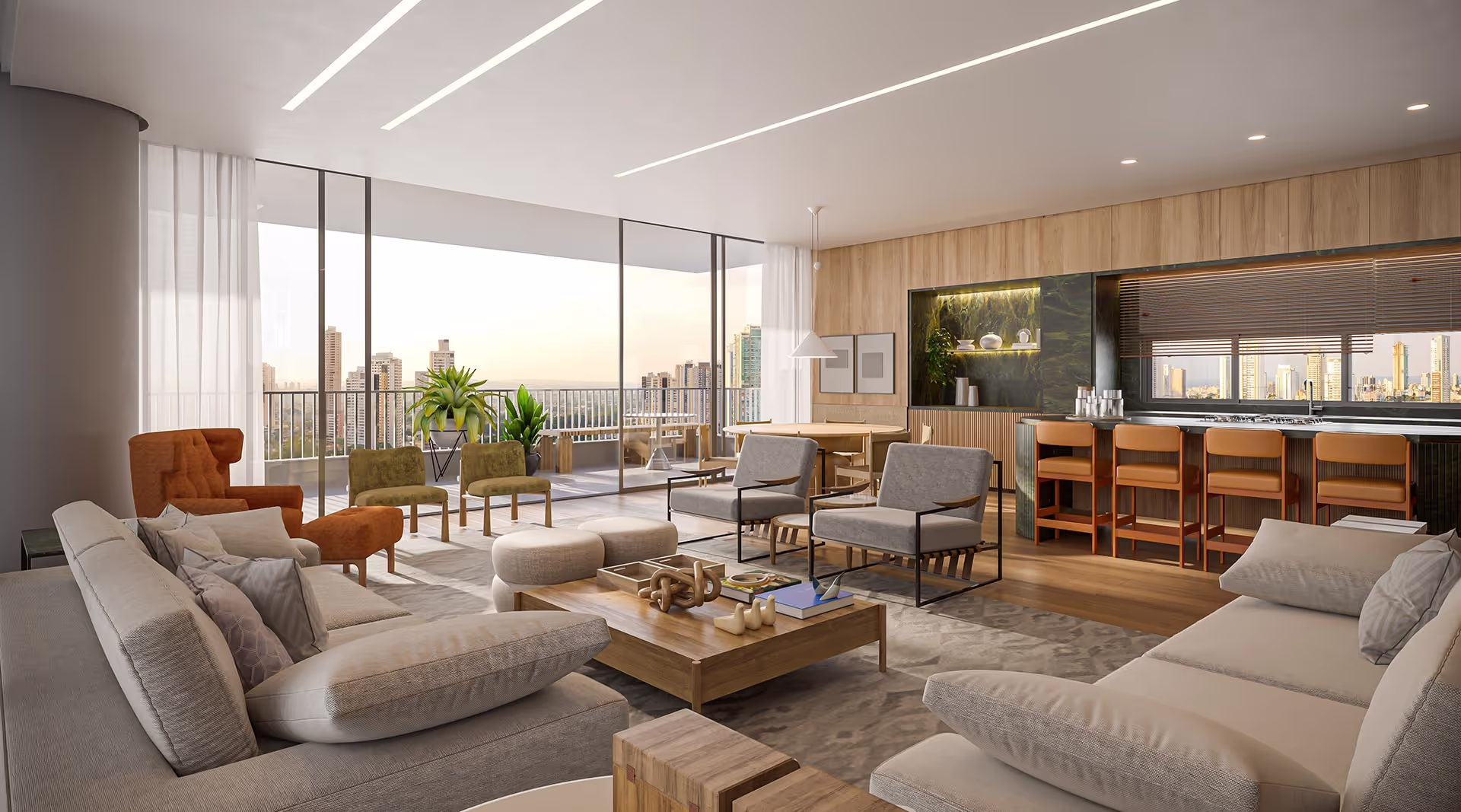 Living do Apartamento Decorado com Planta de 298m² de ALBERO Itaim (Visão 1)