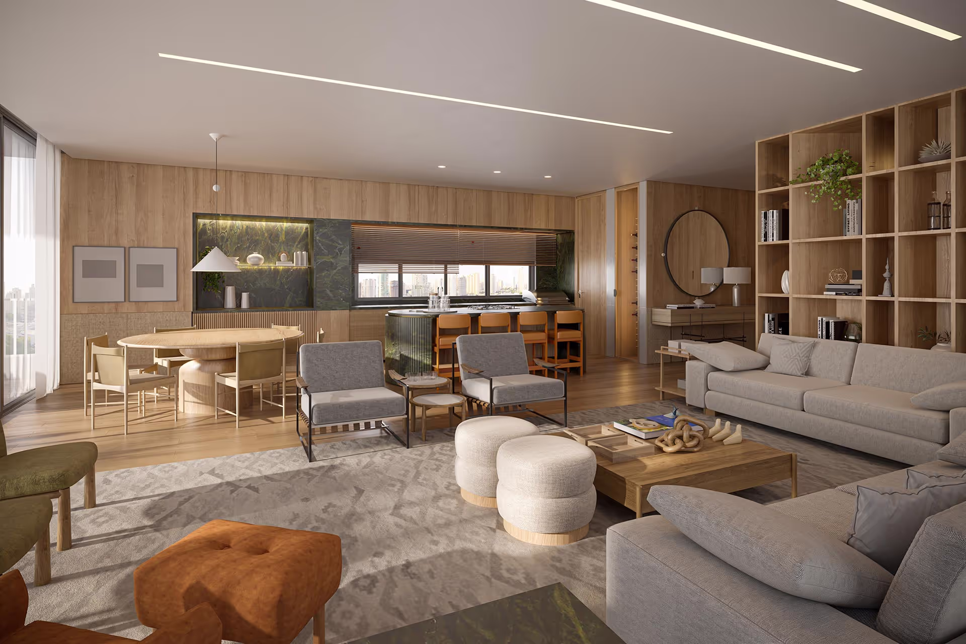 Living do Apartamento Decorado com Planta de 298m² de ALBERO Itaim (Visão 2)