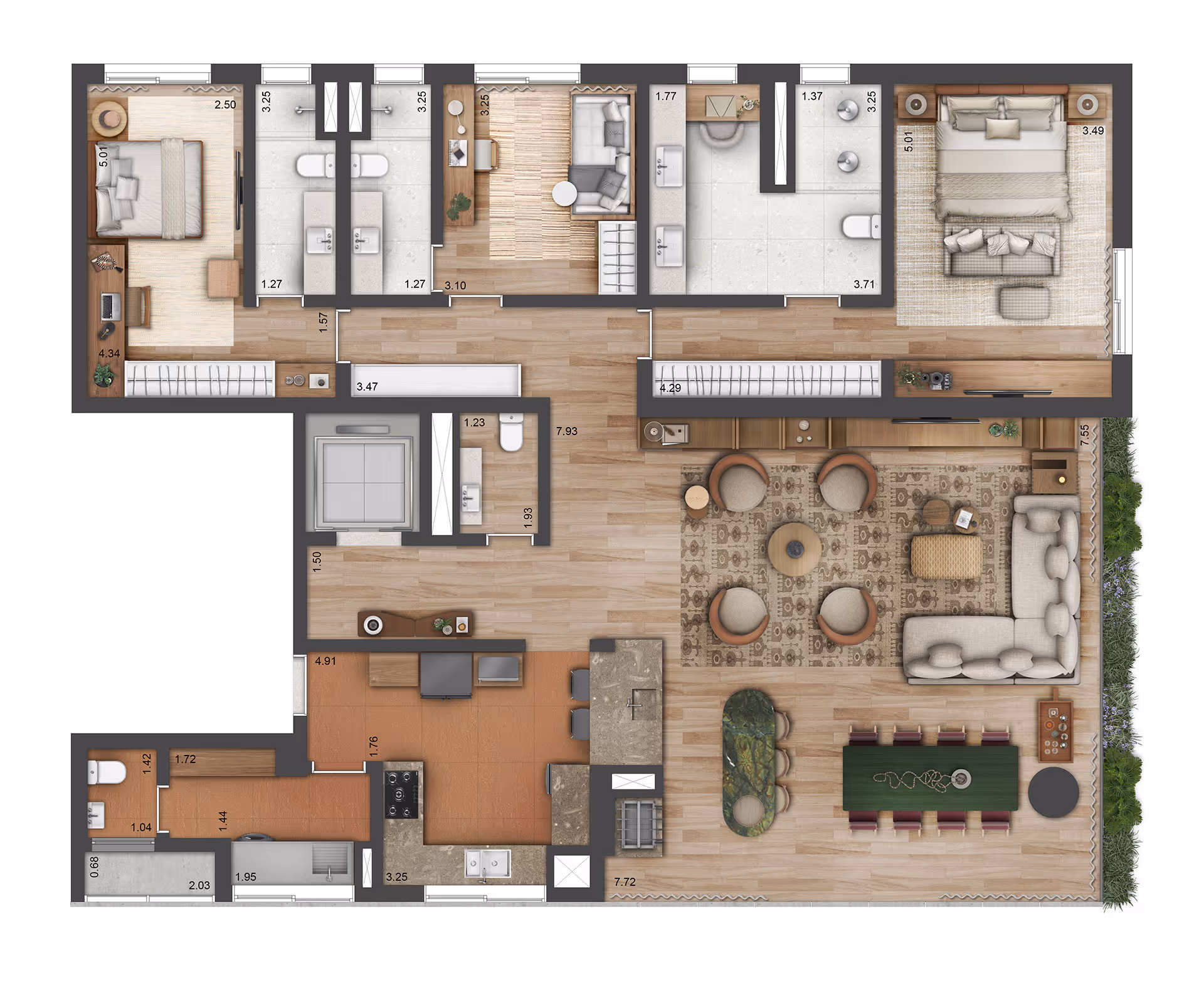 Planta Tipo de 201m² (Decorado por Marina Linhares) - 280 Mateus Grou - Lançamento - SDI - Rua Mateus Grou - Pinheiros