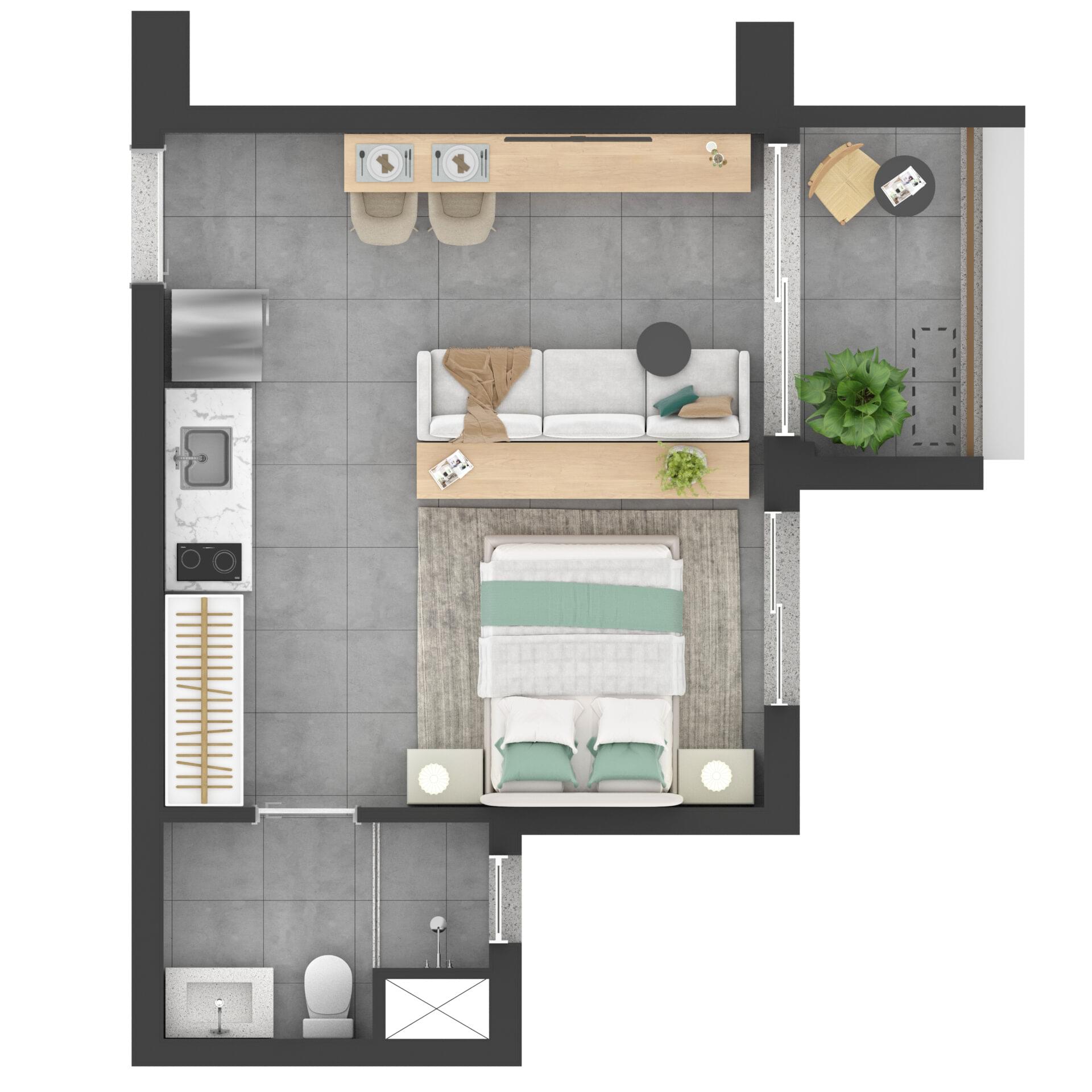 NIK Faria Lima - Planta STUDIO 30M² 
