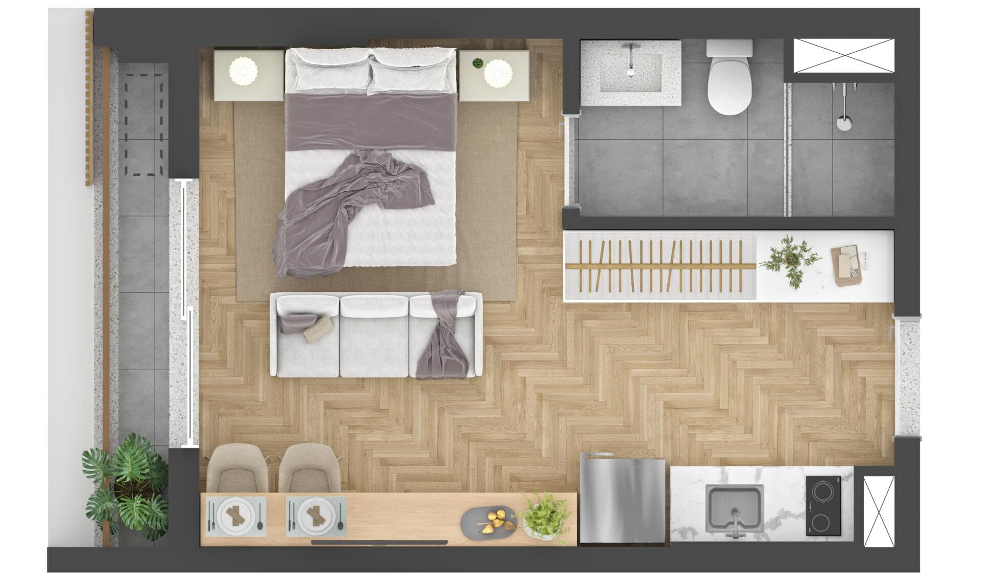 NIK Faria Lima - Planta Studio HPM 24m²