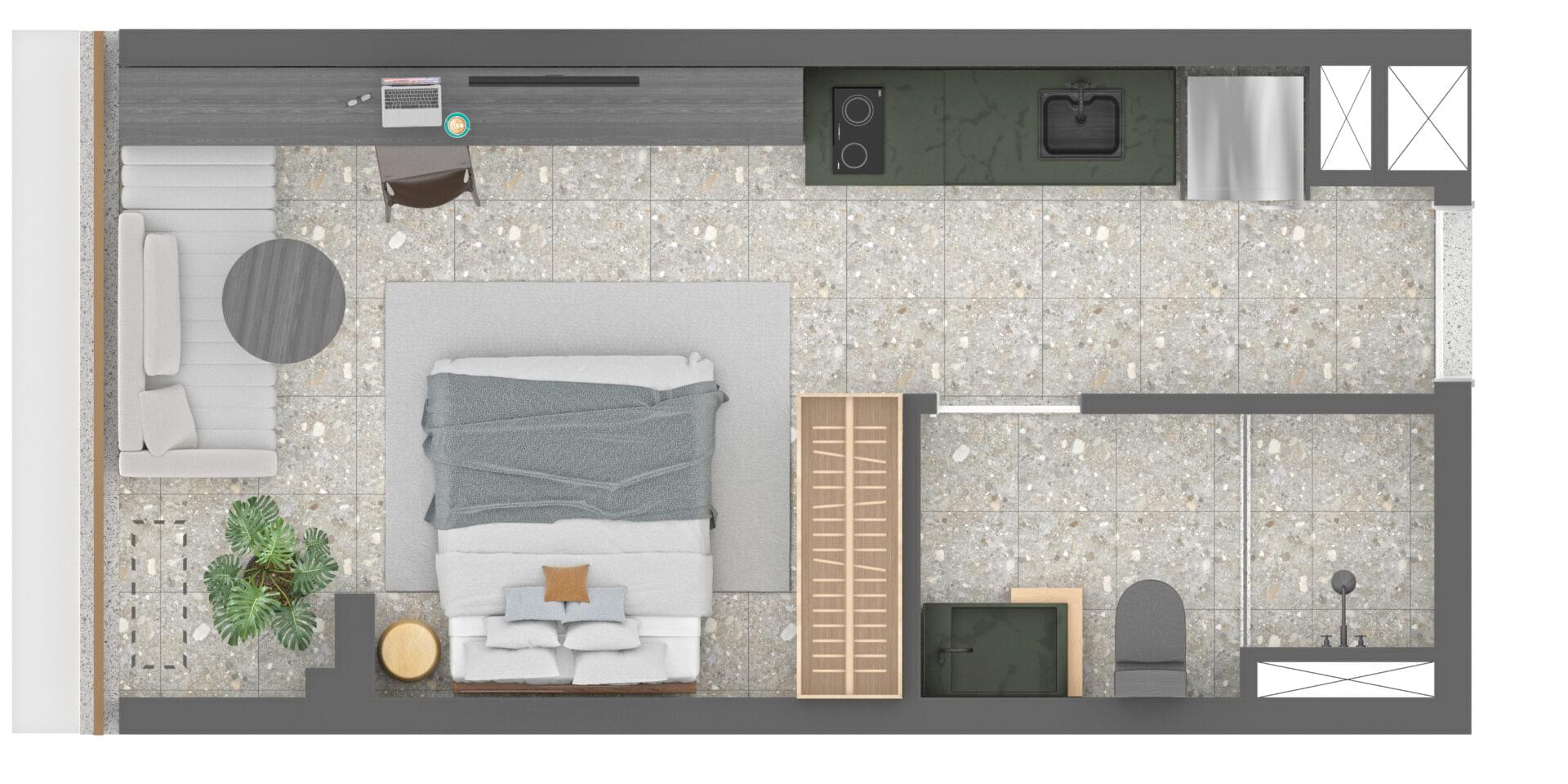 NIK Faria Lima - Planta Studio R2V 24m²
