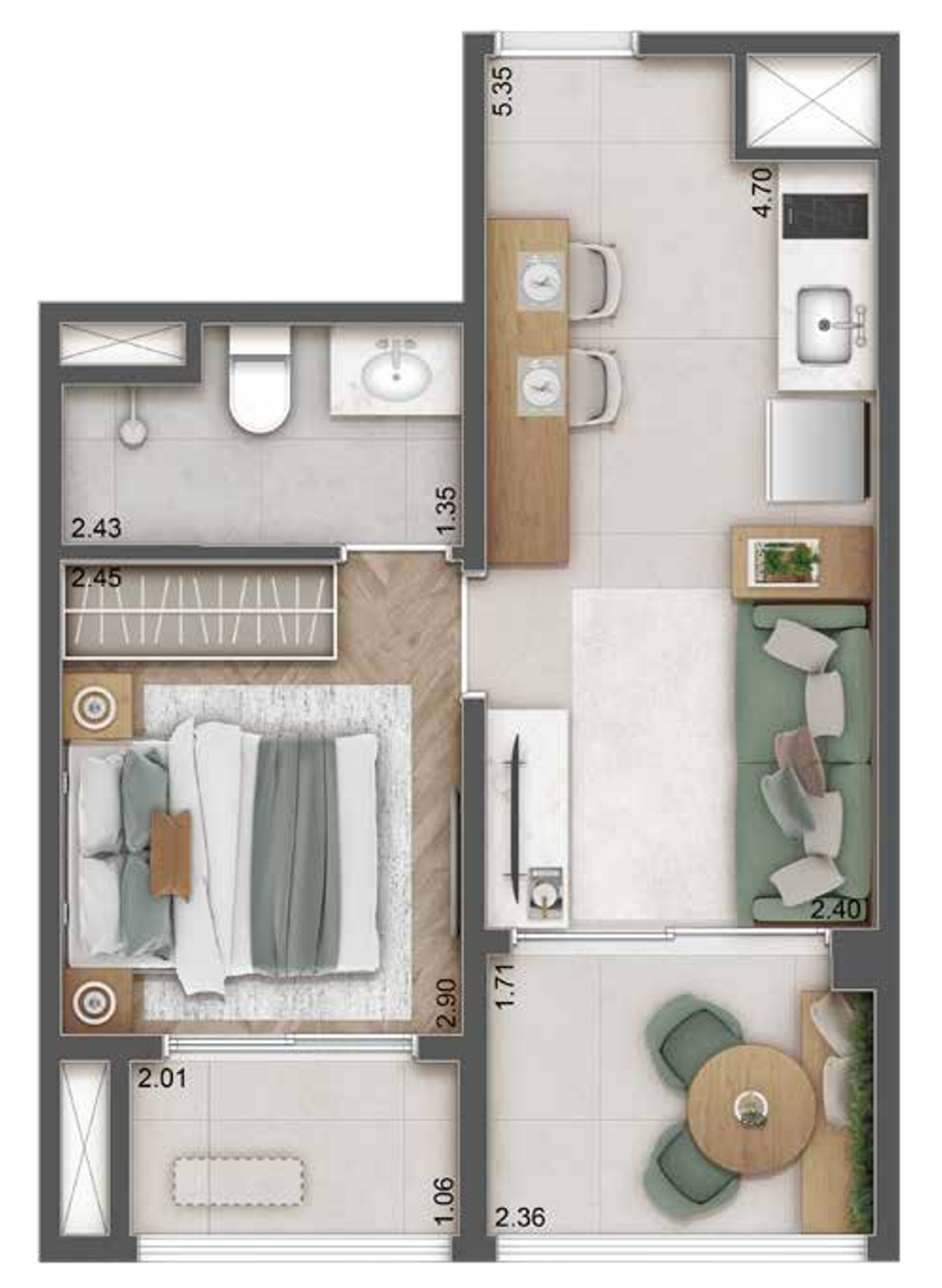 Planta de 31m² com 1 Quarto - Haus Mitre Station Brooklin - Lançamento - Mitre - Av. Roque Petroni Junior - Brooklin