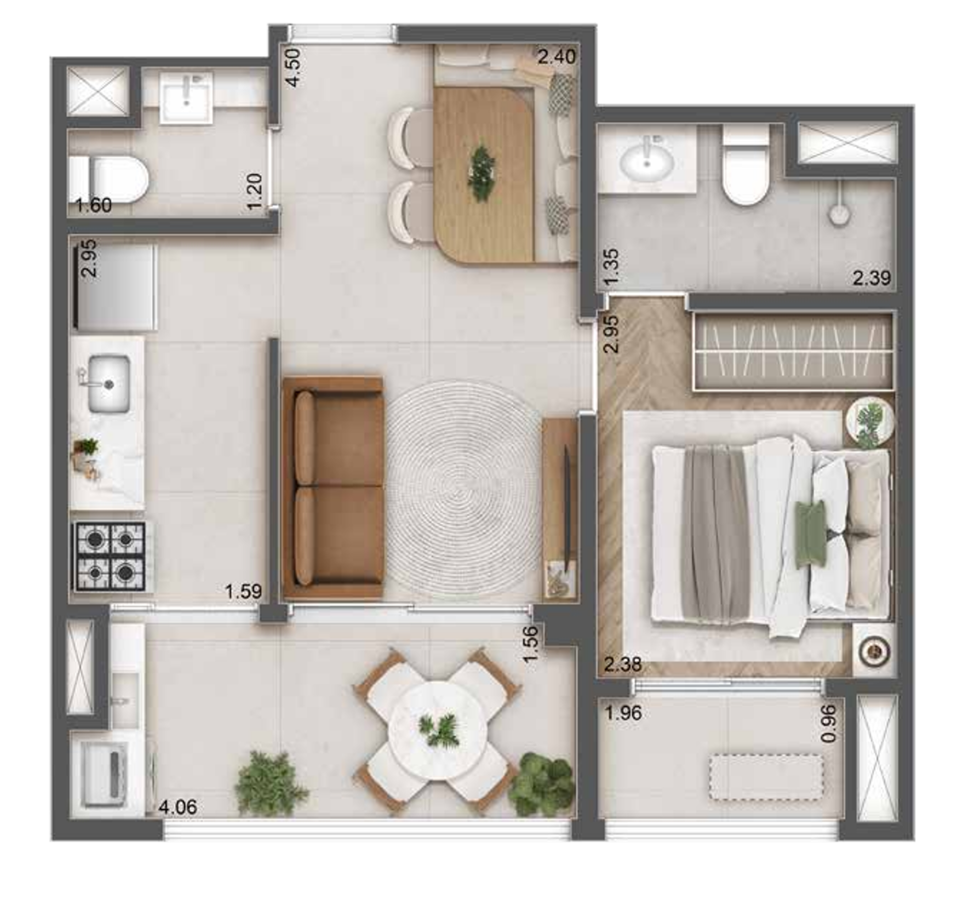 Planta de 43m² com 1 Quarto, Suíte e Vaga - Haus Mitre Station Brooklin - Lançamento - Mitre - Av. Roque Petroni Junior - Brooklin