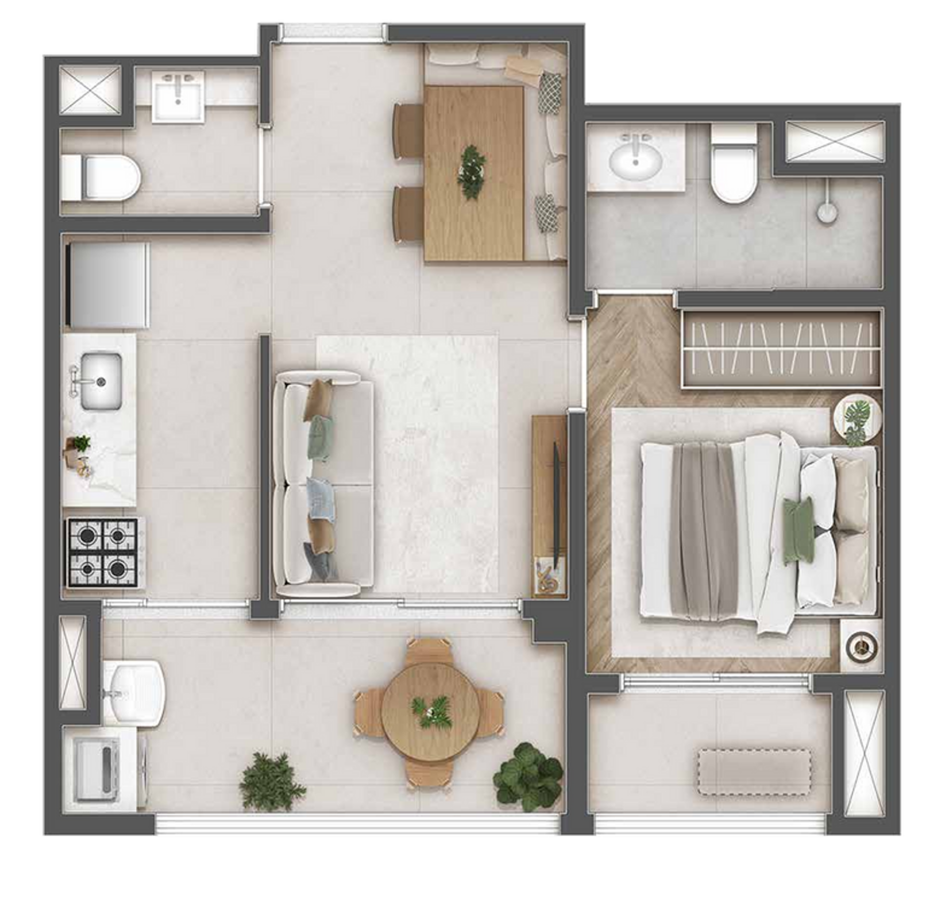 Planta de 43m² com Living Ampliado, 1 Quarto, Suíte e Vaga - Haus Mitre Station Brooklin - Lançamento - Mitre - Av. Roque Petroni Junior - Brooklin