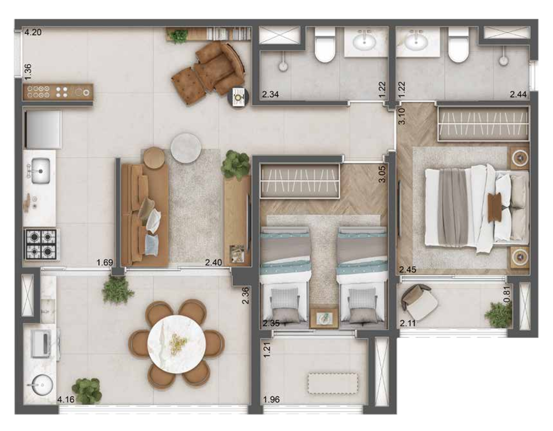 Planta de 63m² com 2 Quartos, Suíte e Vaga - Haus Mitre Station Brooklin - Lançamento - Mitre - Av. Roque Petroni Junior - Brooklin