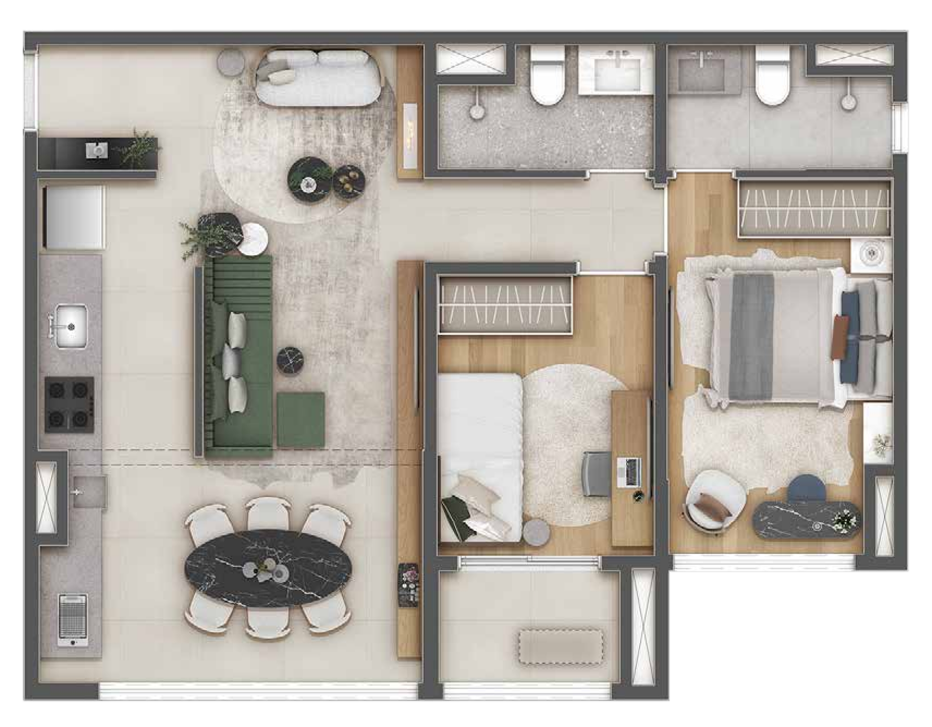 Planta de 63m² com Living Ampliado, 2 Quartos, Suíte e Vaga - Haus Mitre Station Brooklin - Lançamento - Mitre - Av. Roque Petroni Junior - Brooklin