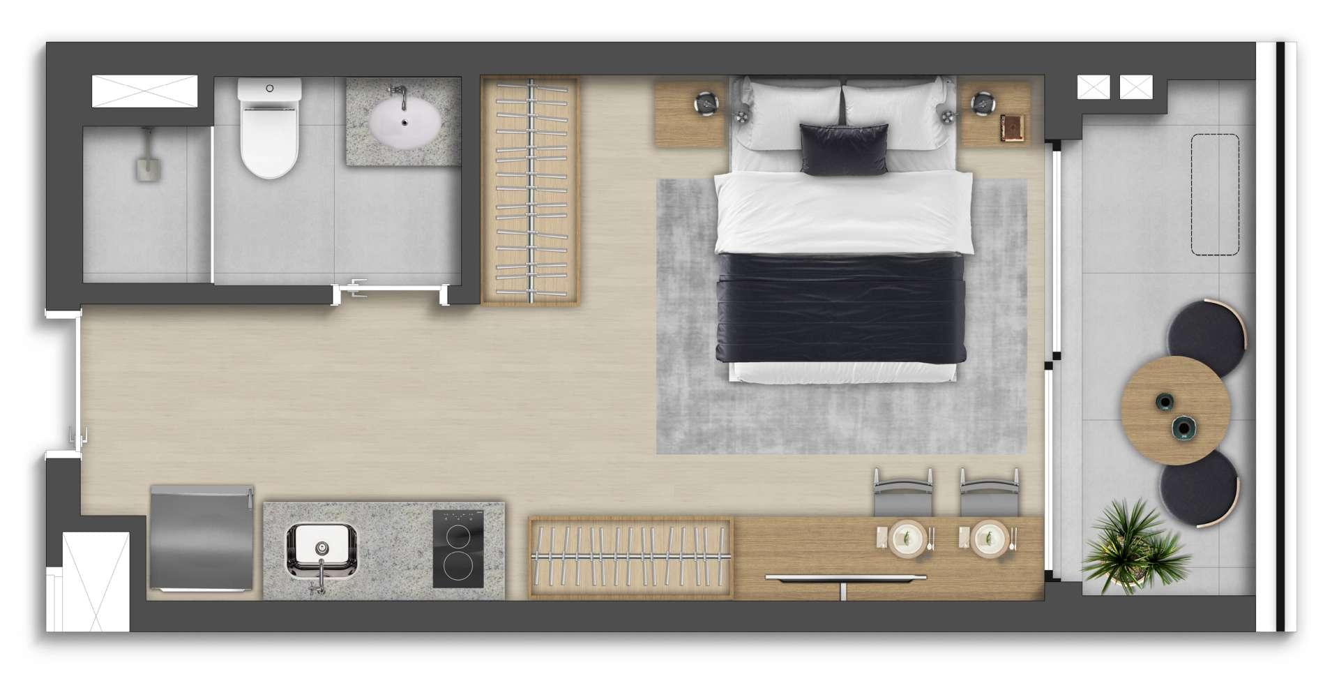 RW Itapeva - Lançamento - R. Itapeva - Bela Vista - Habitram - Studio - Planta de 26m²