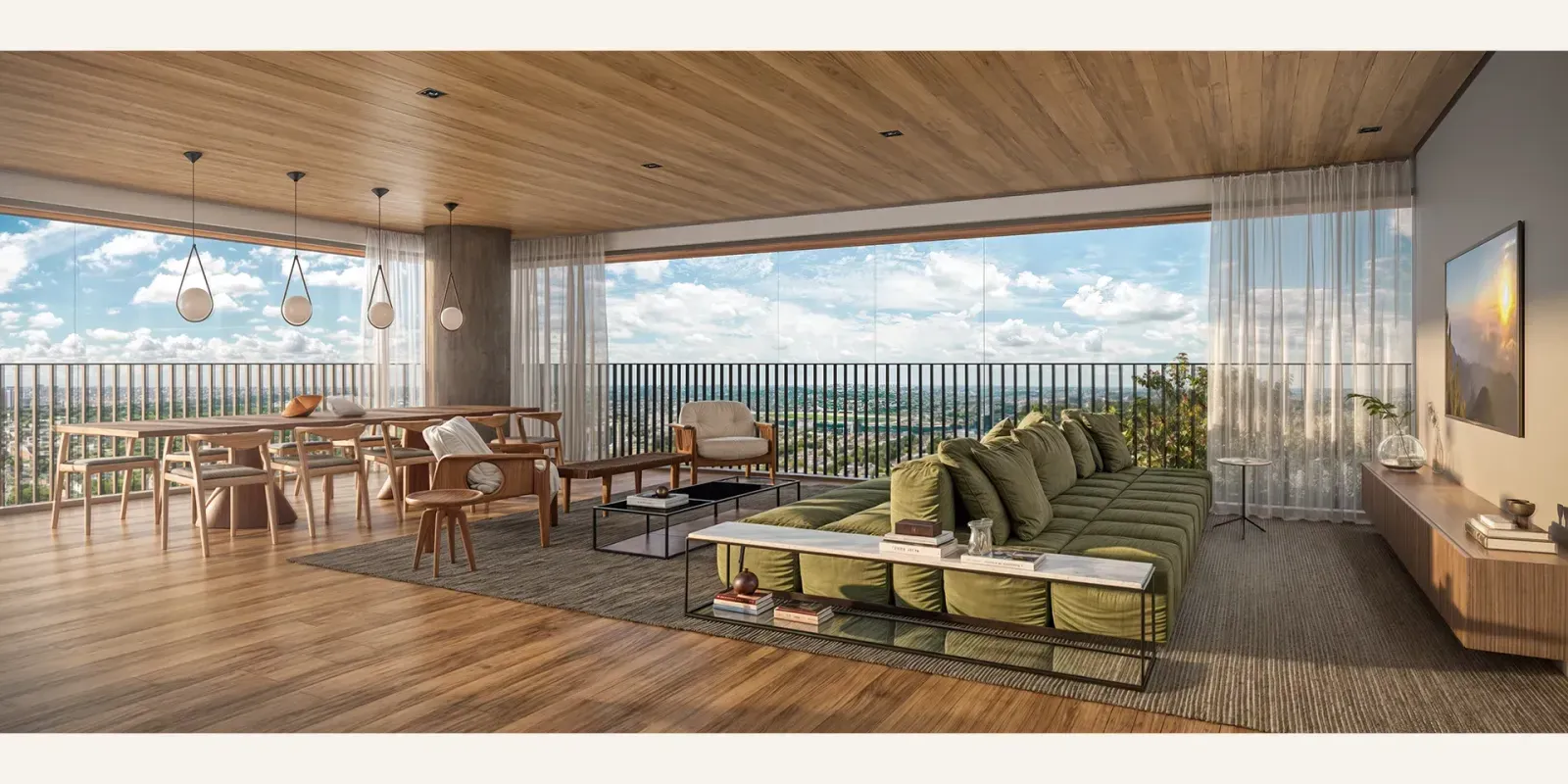 Vista do Living do Apartamento de 245m² (Opção 1) - Visar Jardim Europa - Lançamento - AW Realty - Rua Henrique Monteiro - Jardim Europa