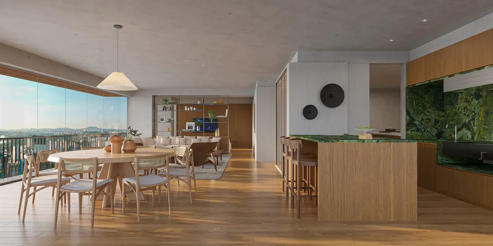 Vista do Living do Apartamento de 245m² (Opção 2) - Visar Jardim Europa - Lançamento - AW Realty - Rua Henrique Monteiro - Jardim Europa