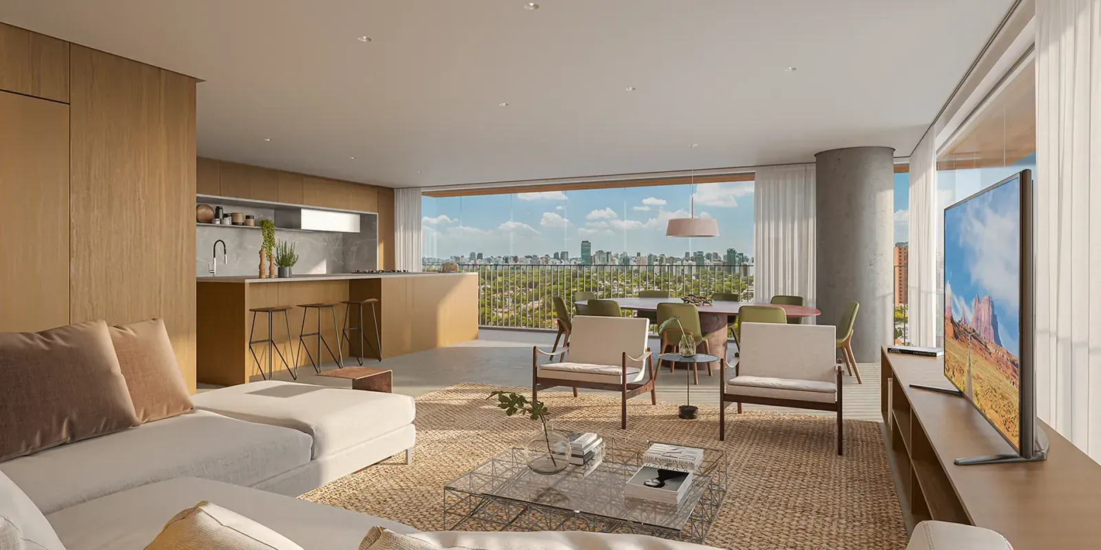 Vista do Living do Apartamento de 245m² (Opção 3) - Visar Jardim Europa - Lançamento - AW Realty - Rua Henrique Monteiro - Jardim Europa