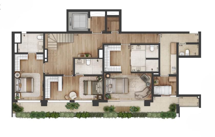 Altitude Jardins por Artefacto - Lançamento - Jardins - Alameda Jaú - REM - Apartamentos - Planta Duplex 2 de 310m² (Superior)