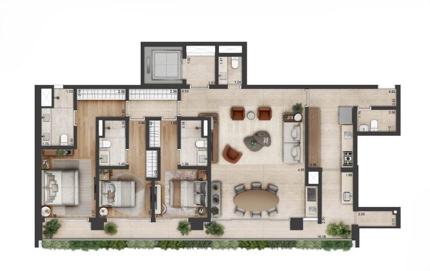 Altitude Jardins por Artefacto - Lançamento - Jardins - Alameda Jaú - REM - Apartamentos - Planta de 155m² (Opção 1)