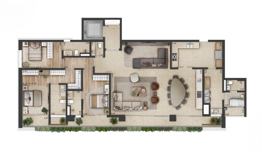 Altitude Jardins por Artefacto - Lançamento - Jardins - Alameda Jaú - REM - Apartamentos - Planta de 205m² (Opção 1)