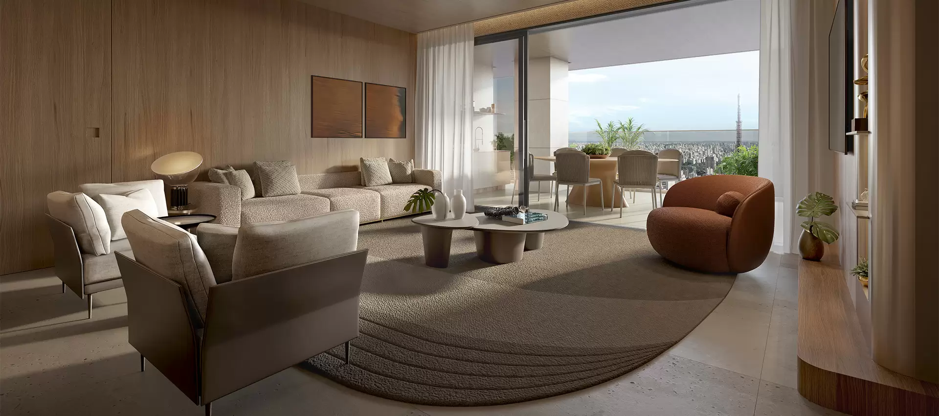Living do Apartamento de 155m² - Altitude Jardins por Artefacto - Lançamento - Jardins - Alameda Jaú - REM