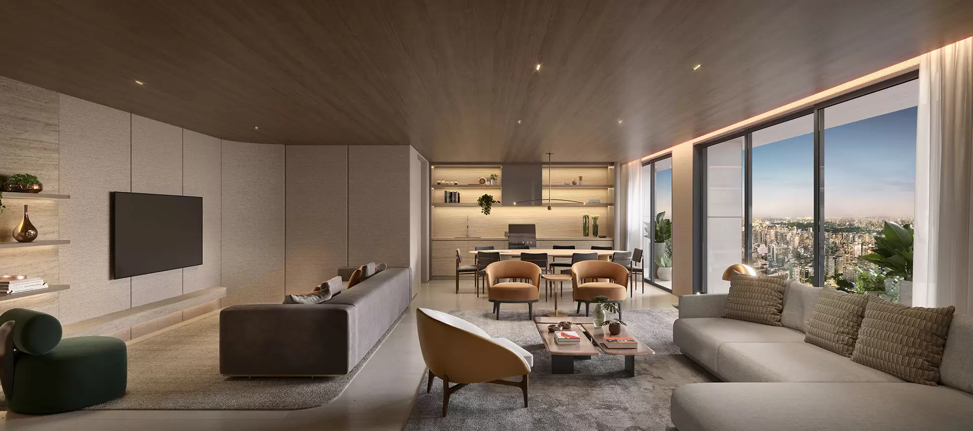 Living do Apartamento de 205m² - Altitude Jardins por Artefacto - Lançamento - Jardins - Alameda Jaú - REM