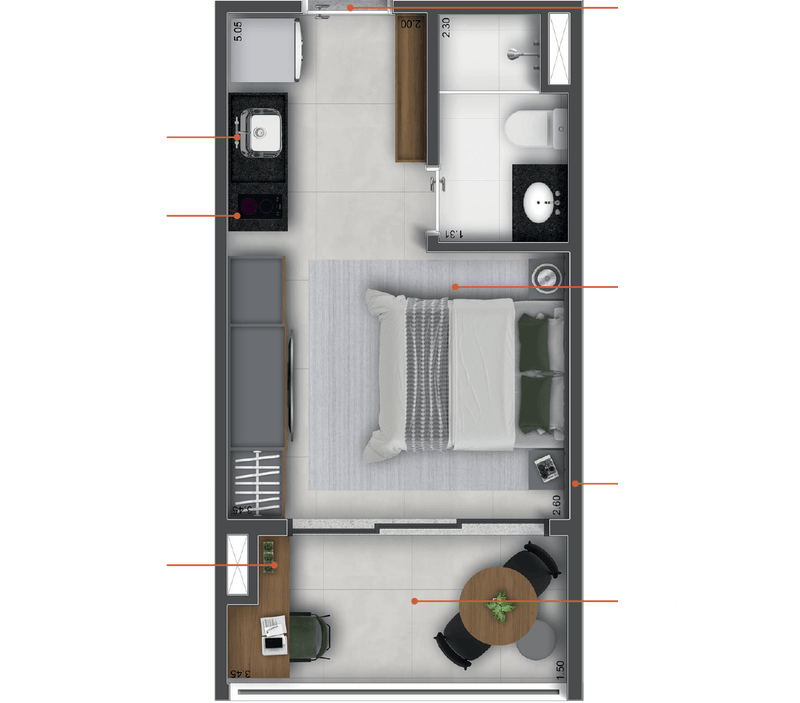 Planta Studio 25m² - The Collection Vila Mariana - Lançamento - Trisul - Vila Mariana