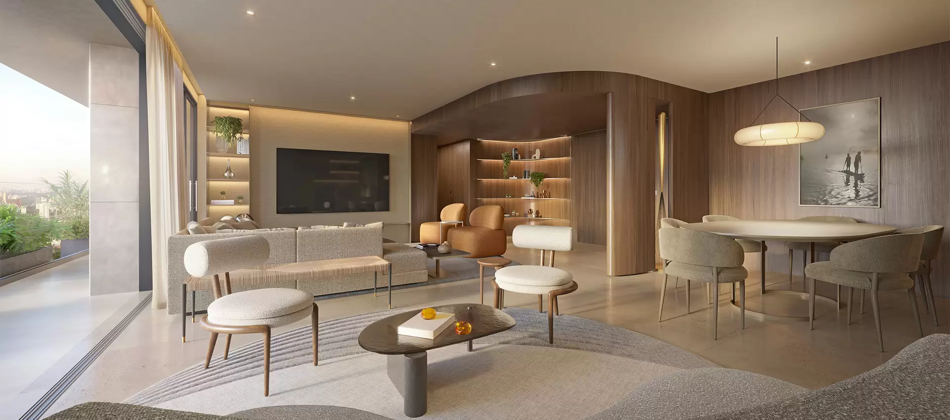 Sala de Estar do Apartamento de 155m² - Altitude Jardins por Artefacto - Lançamento - Jardins - Alameda Jaú - REM