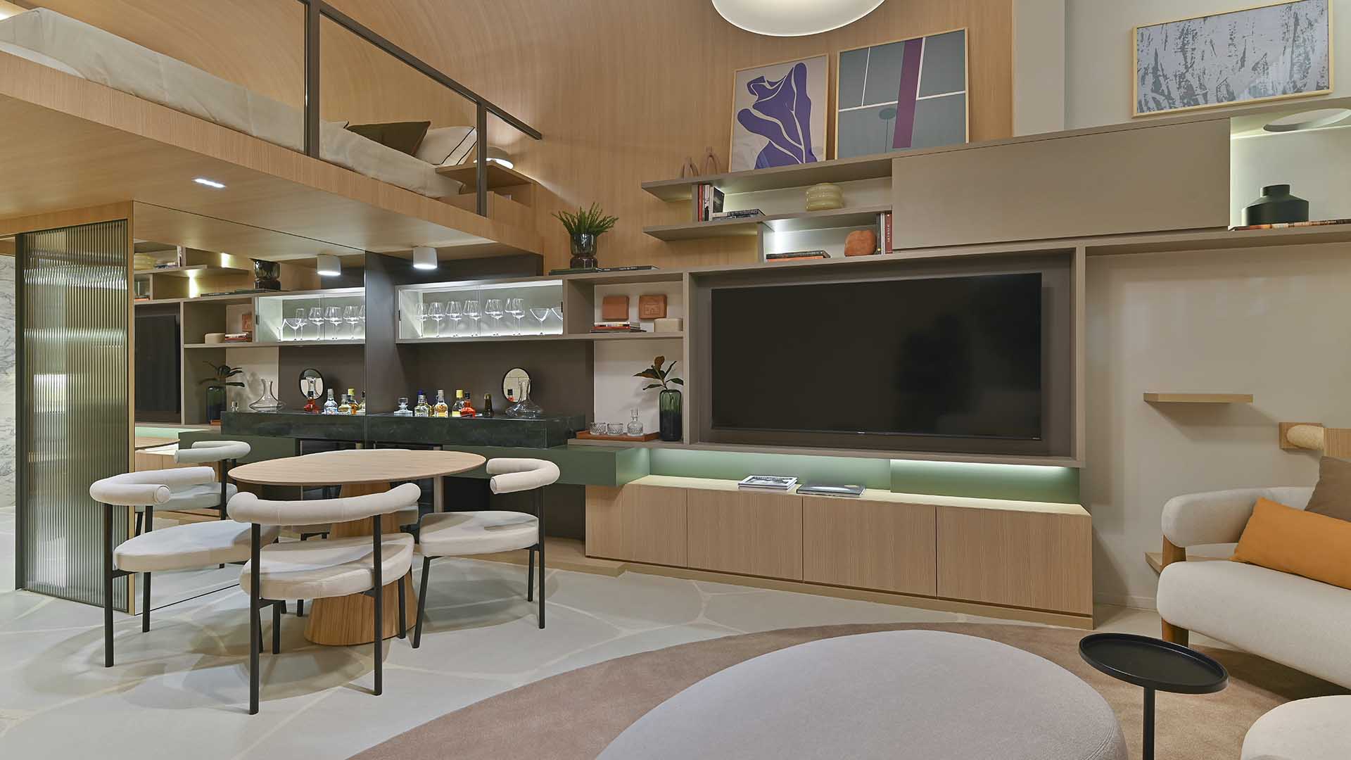 Studio decorado 41,09m² privativos, com pé-direito de 3,90m - Foto 1