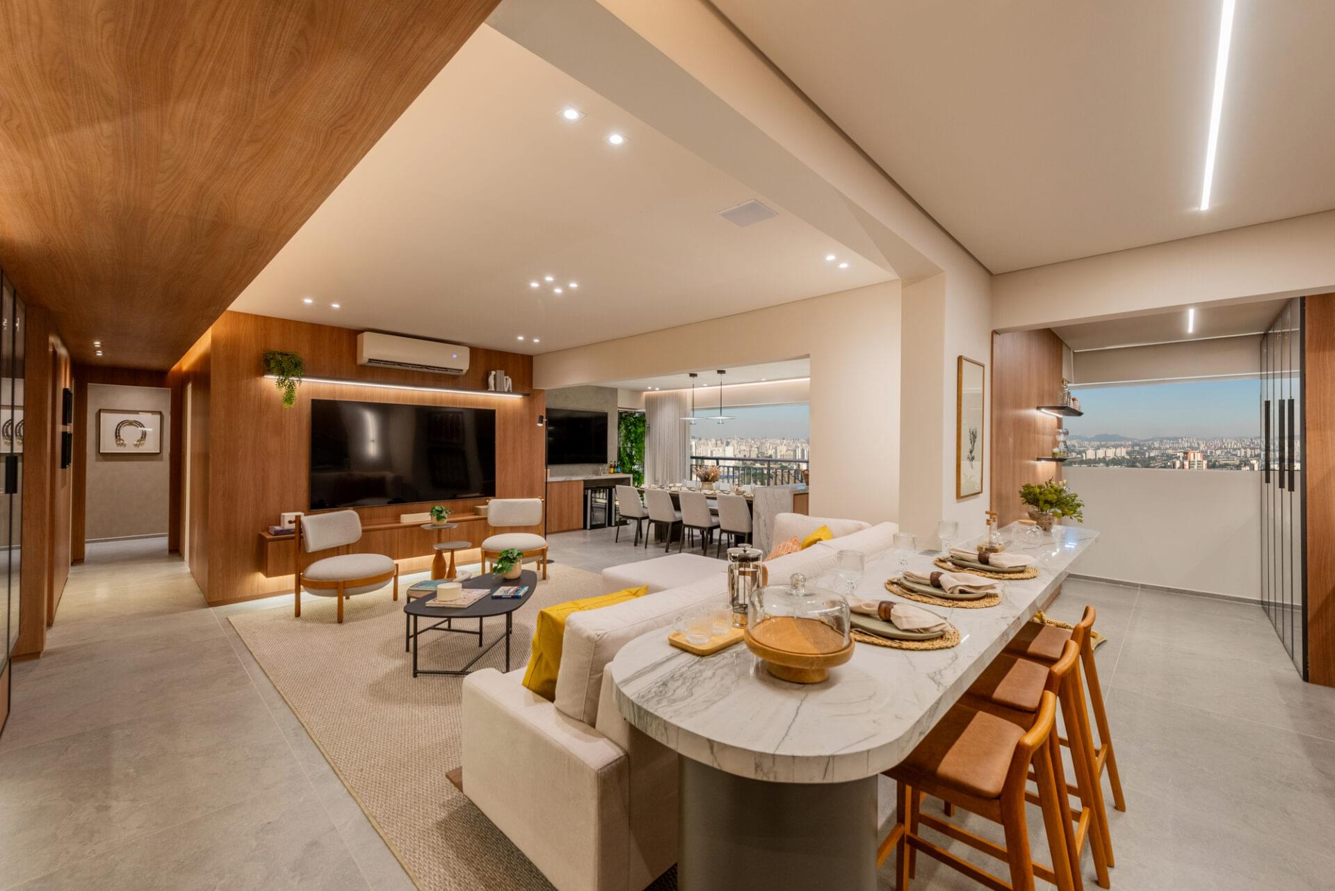 Auge Resort Tatuapé by Diálogo - Residences - Apartamento Decorado de 140m² - Living