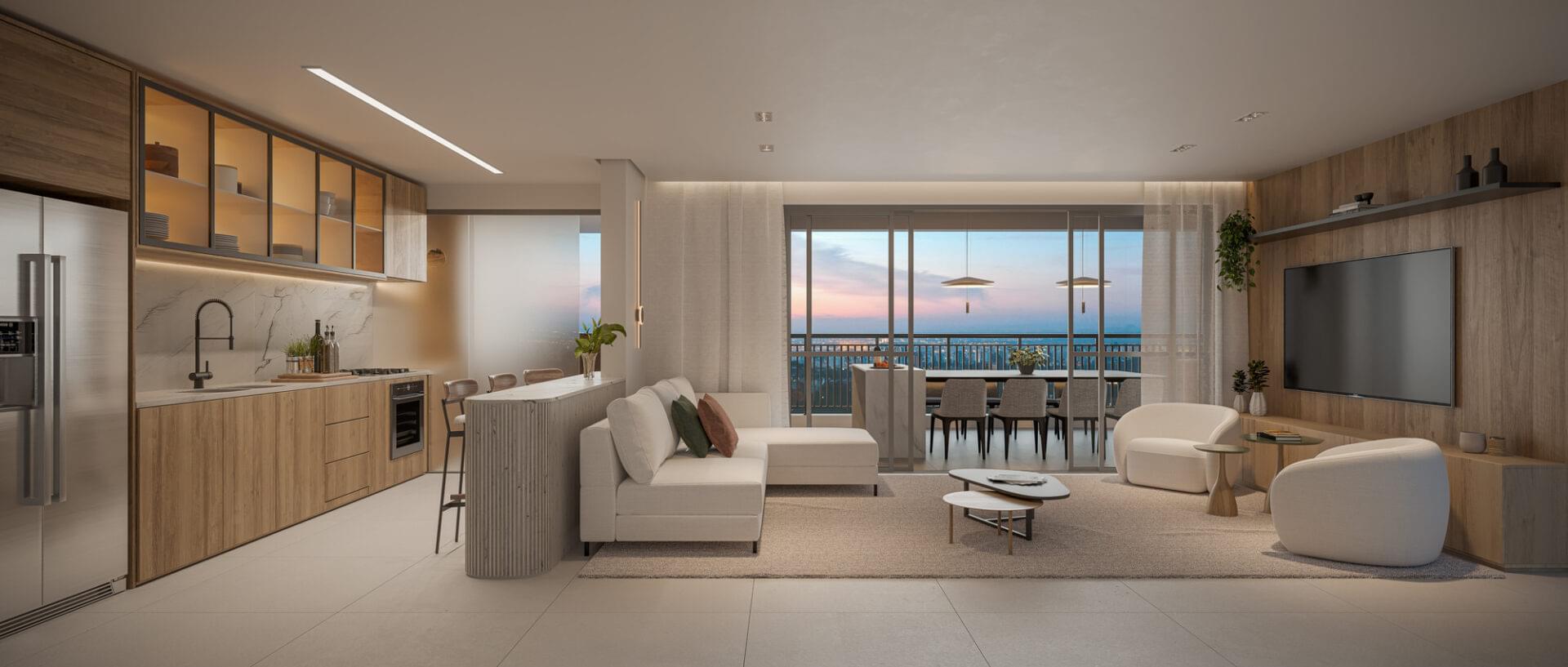 Auge Resort Tatuapé by Diálogo - Residences - Apartamento de 140m² - Living e 3 Dormitórios