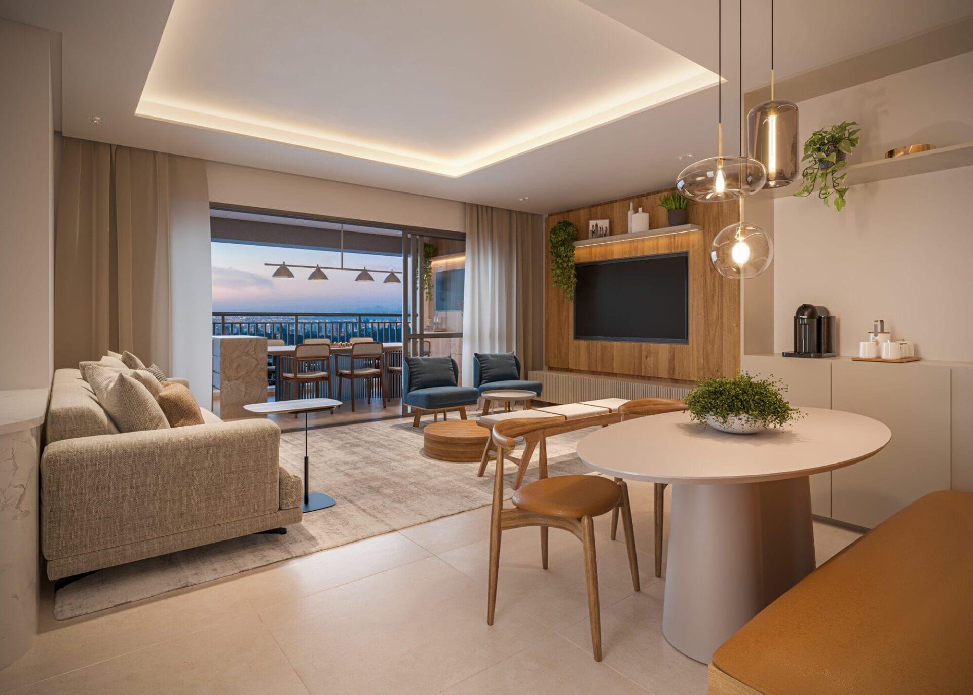Auge Resort Tatuapé by Diálogo - Residences - Apartamento de 96m² - Living, 2 Dormitórios com Sala Ampliada