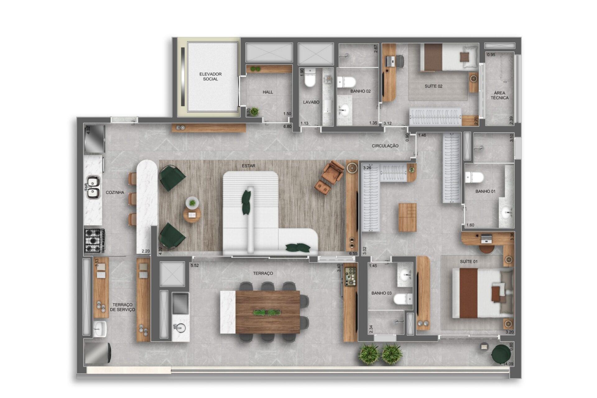 Auge Resort Tatuapé by Diálogo - Planta Planta de 140m²