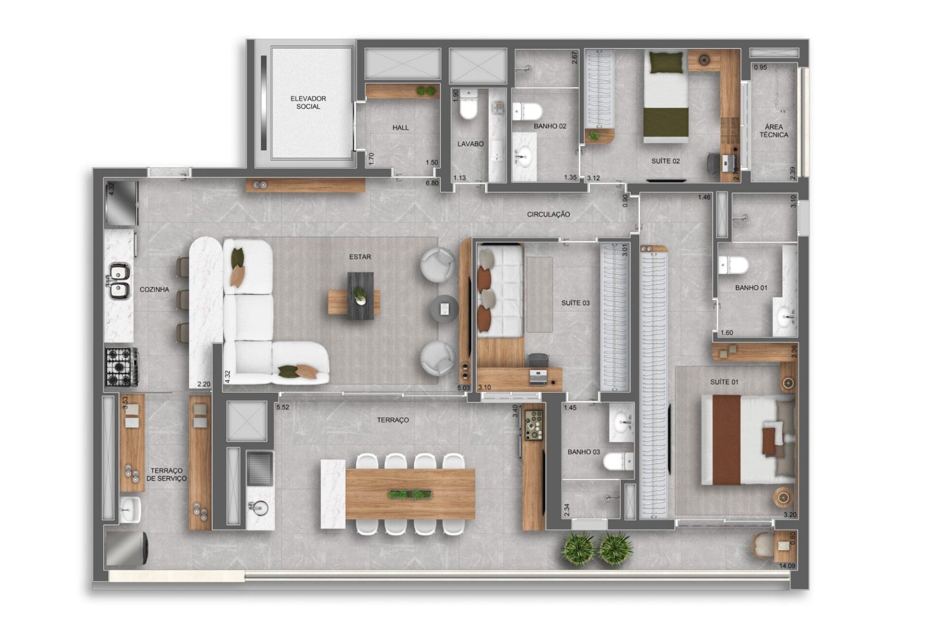 Auge Resort Tatuapé by Diálogo - Planta Planta de 140m²