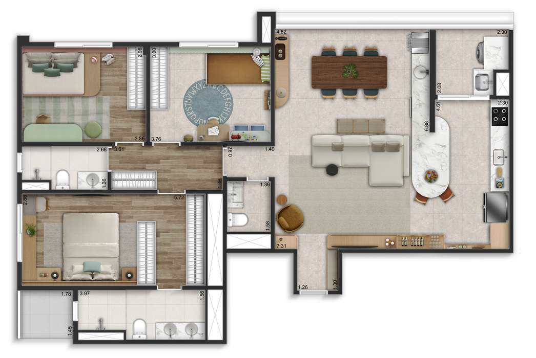 Sereno Jardim São Paulo - Planta Planta de 122m² (Decorado)