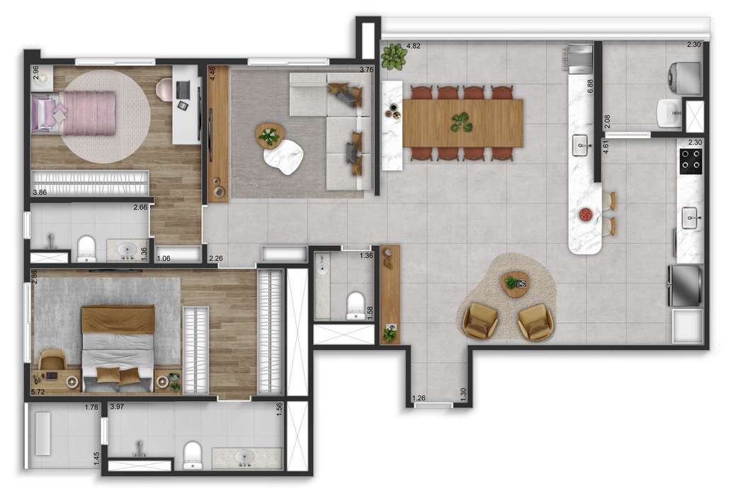 Sereno Jardim São Paulo - Planta Planta de 122m² (Opção)