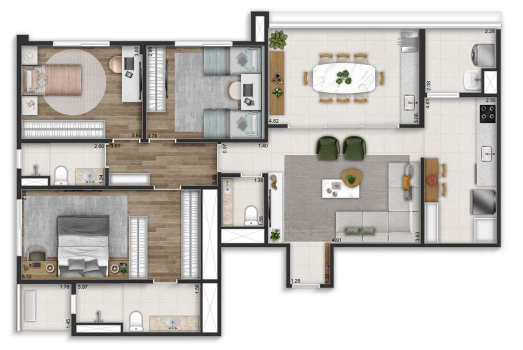 Sereno Jardim São Paulo - Planta Planta de 122m² (Tipo)