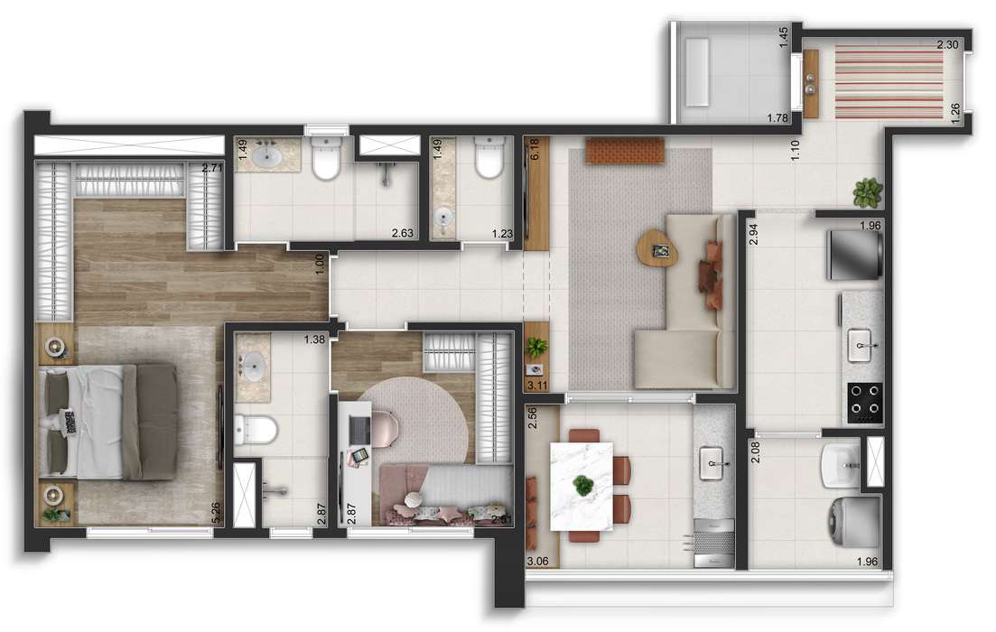 Sereno Jardim São Paulo - Planta Planta de 77m² (Tipo)
