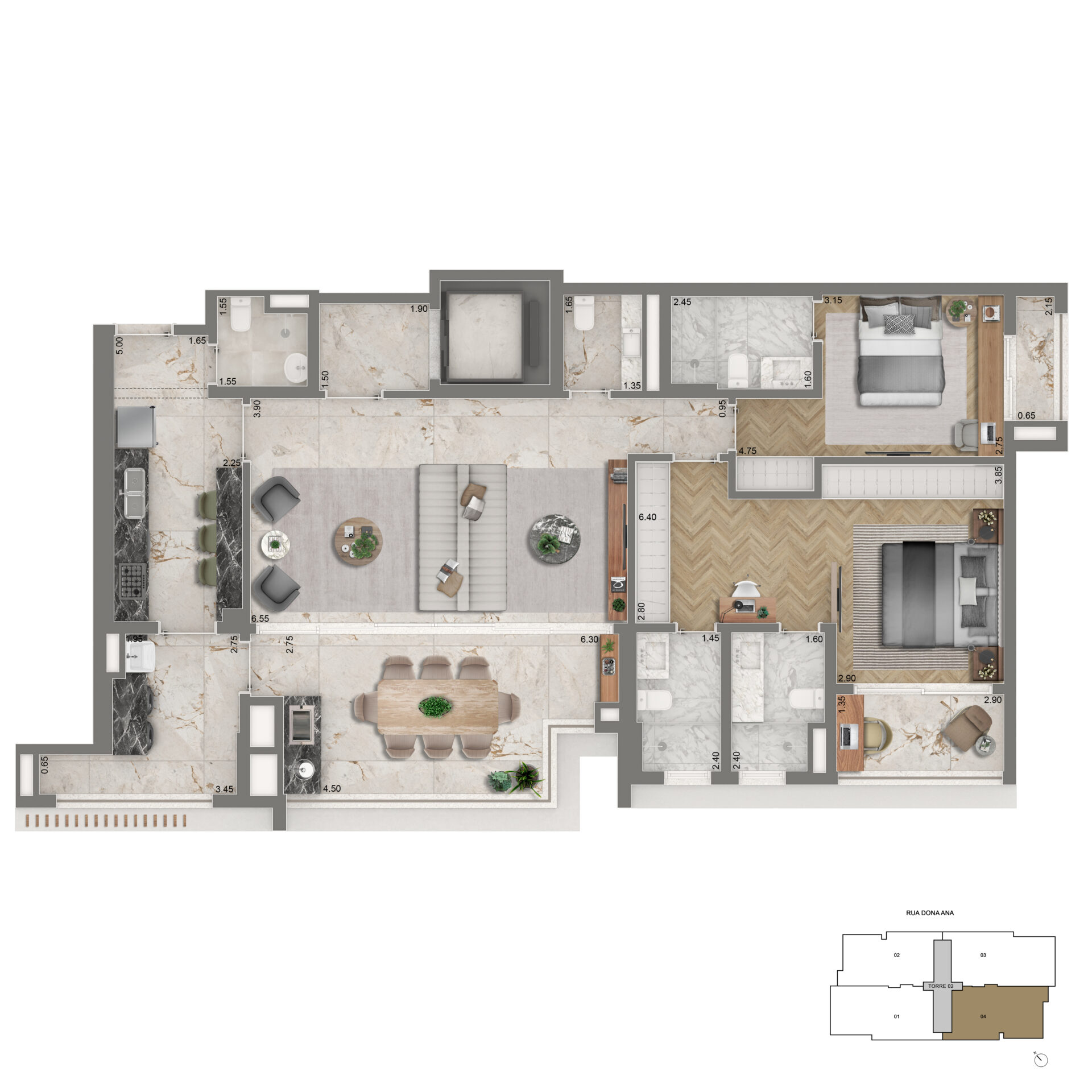 Planta Opção de 139m² - The Palace Royal - Lançamento Cyrela - Rua Bartolomeu de Gusmão - Vila Mariana
