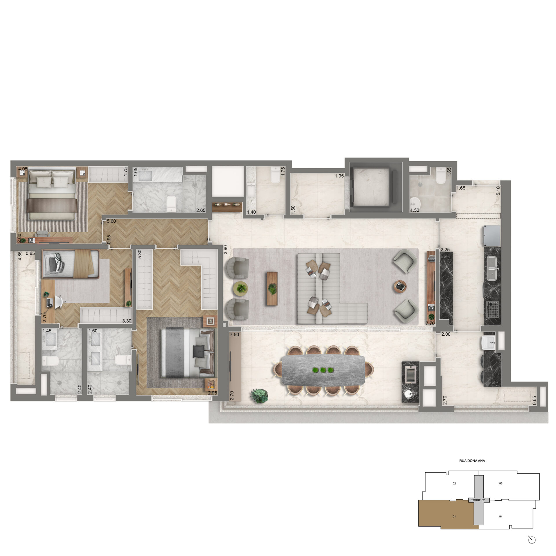 Planta Opção de 155m² - The Palace Royal - Lançamento Cyrela - Rua Bartolomeu de Gusmão - Vila Mariana