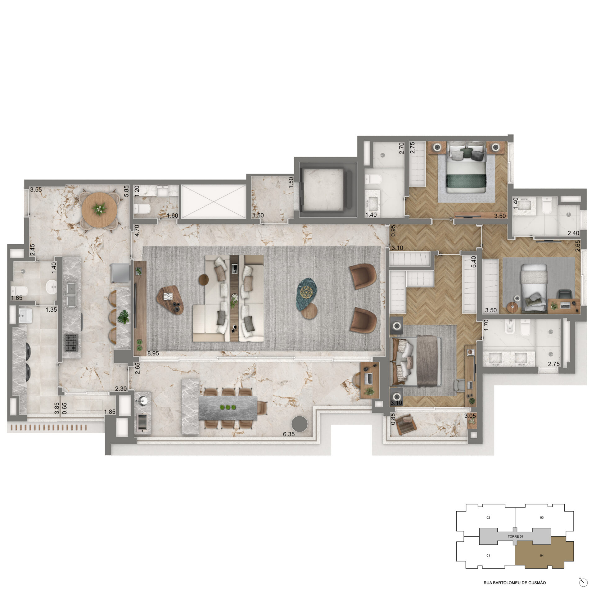 Planta Opção de 179m² - The Palace Royal - Lançamento Cyrela - Rua Bartolomeu de Gusmão - Vila Mariana