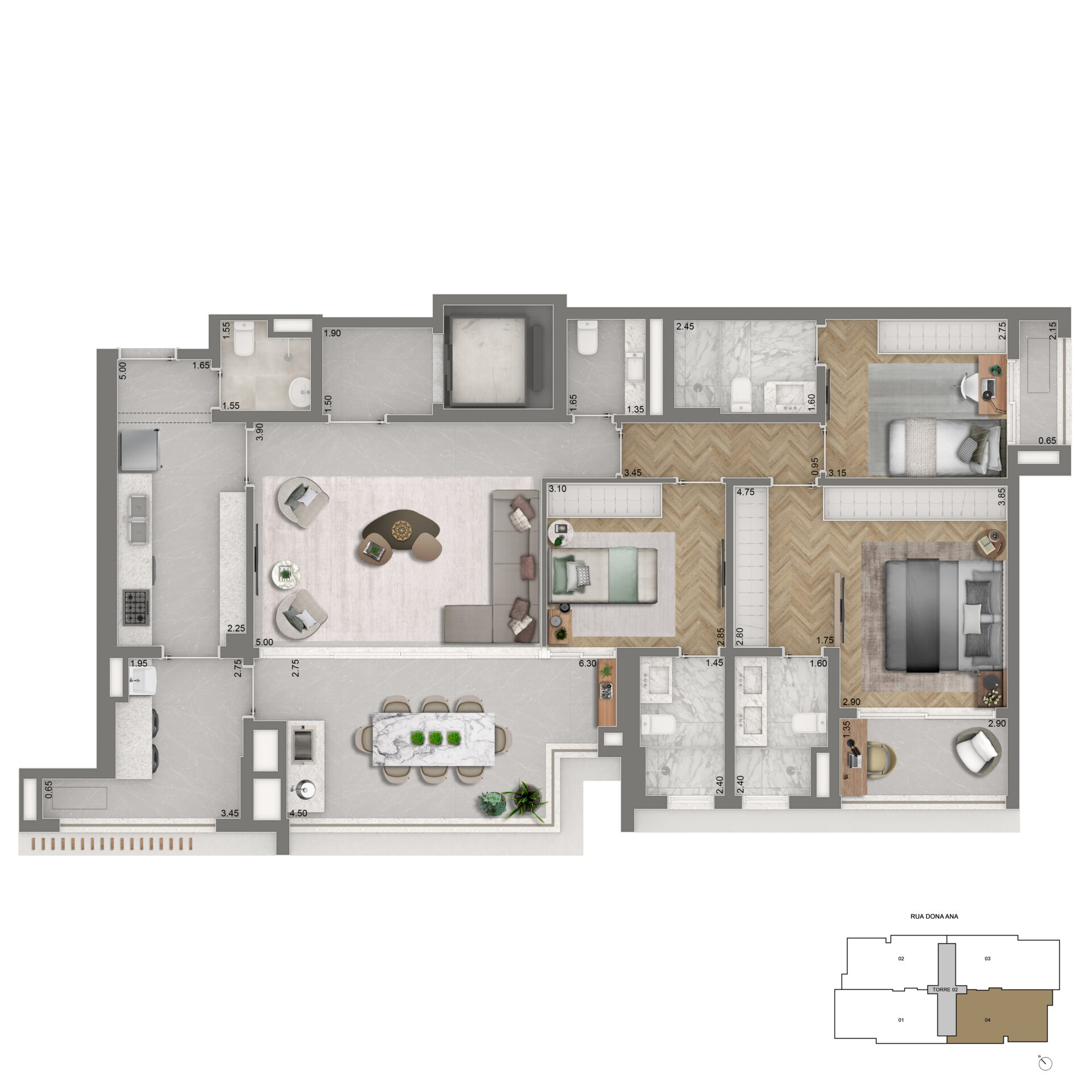Planta Padrão de 139m² - The Palace Royal - Lançamento Cyrela - Rua Bartolomeu de Gusmão - Vila Mariana