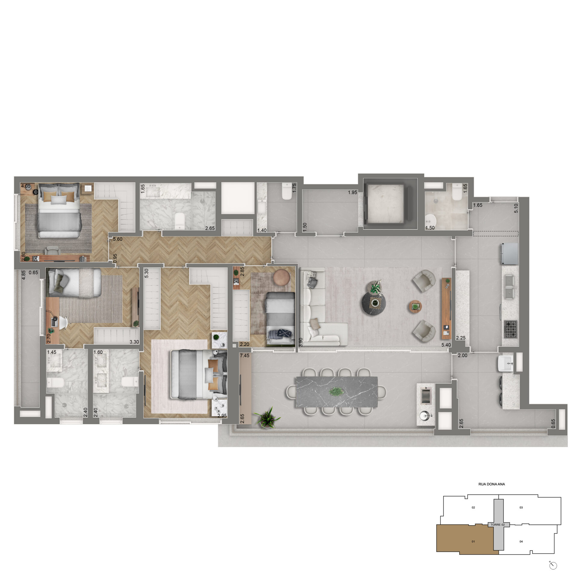 Planta Padrão de 155m² - The Palace Royal - Lançamento Cyrela - Rua Bartolomeu de Gusmão - Vila Mariana