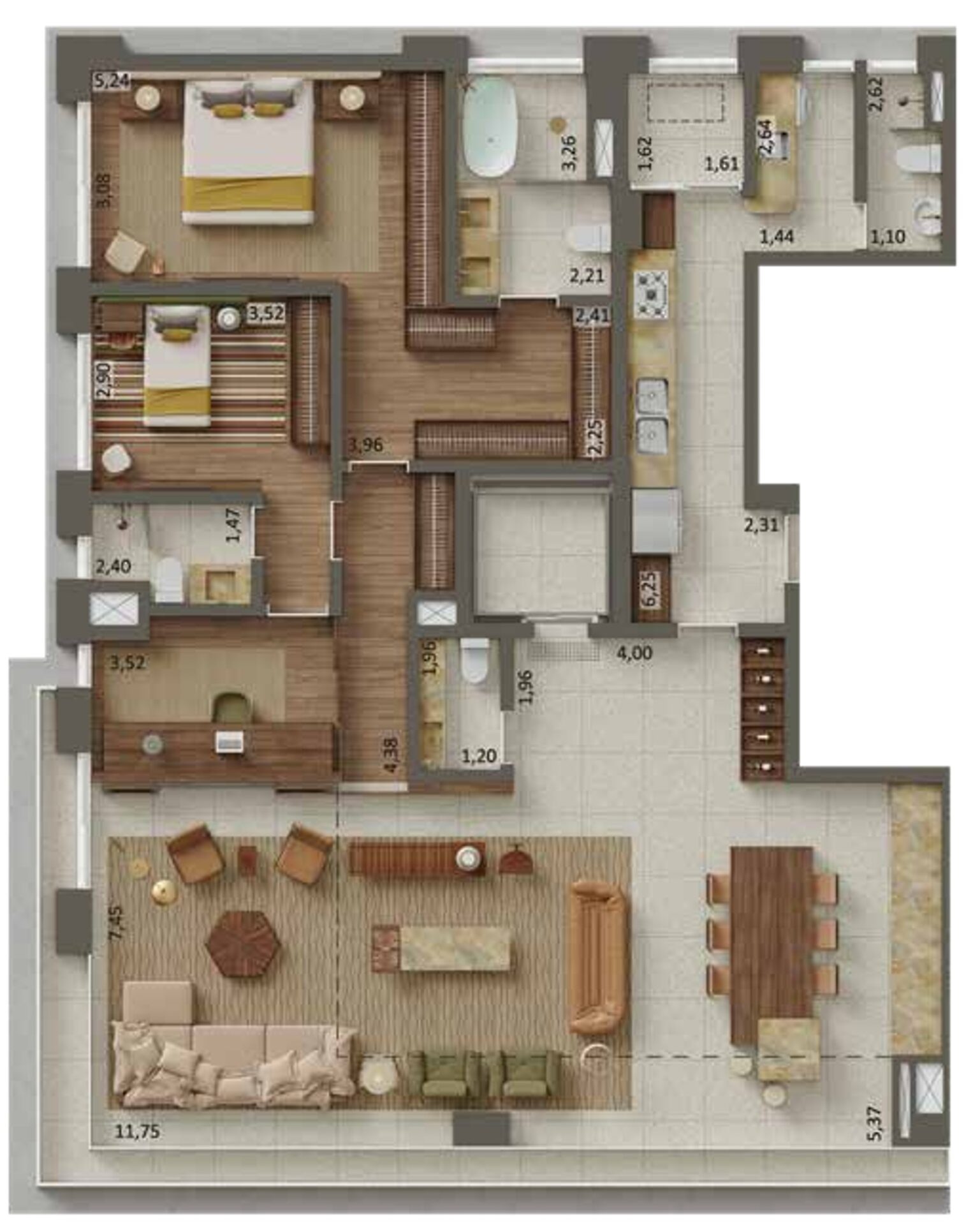 Primo Pinheiros - Planta Planta de 192 m² (2 Suítes)