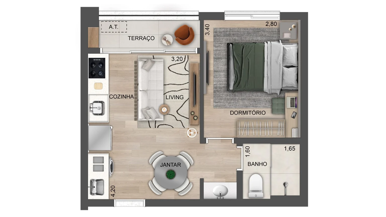 Planta de 35m² - 1 Dormitório - SOUL Of Madalena - Lançamento - Exto - Rua Paulistânia - Vila Madalena