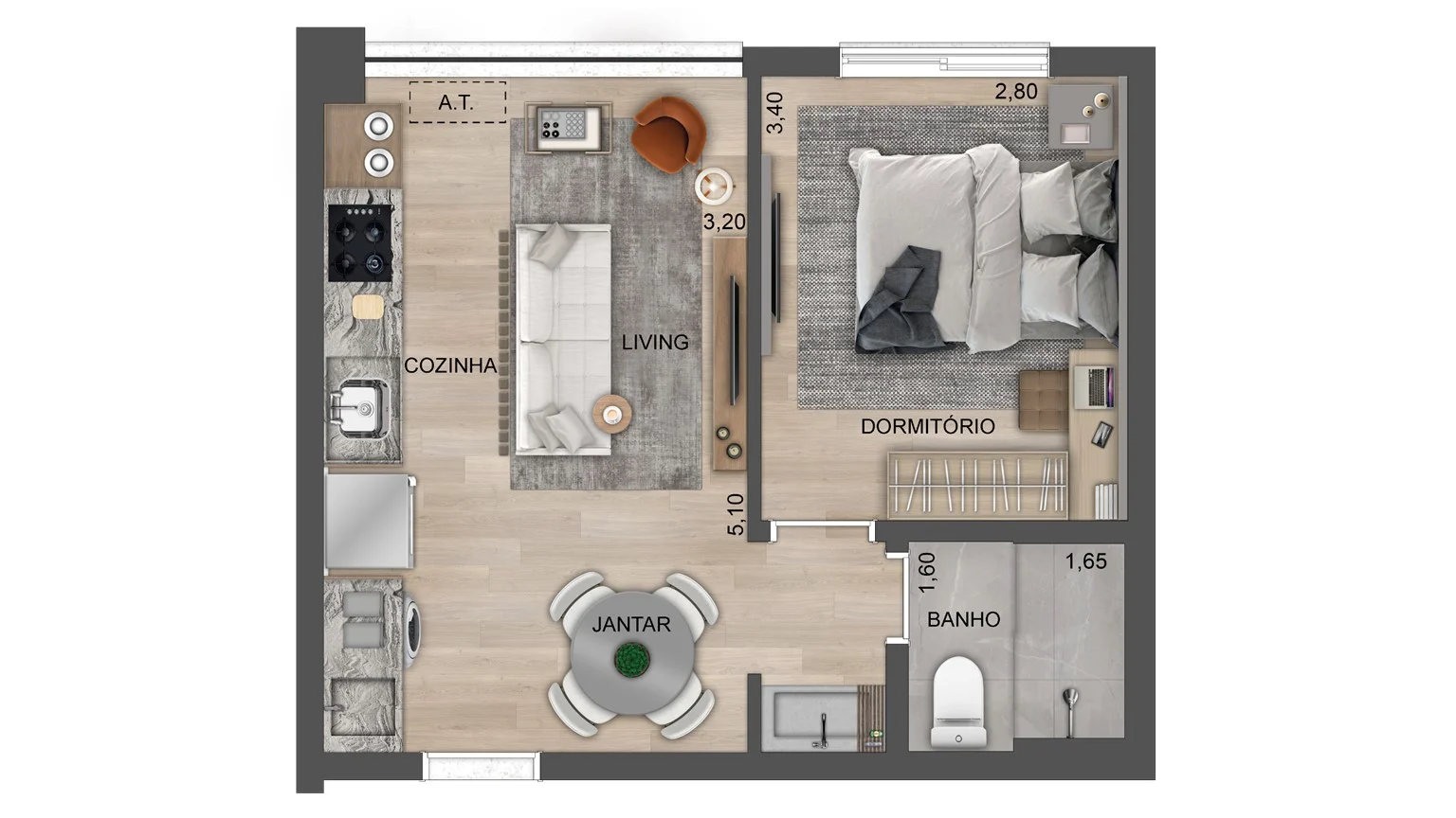 Planta de 35m² - Living Ampliado - SOUL Of Madalena - Lançamento - Exto - Rua Paulistânia - Vila Madalena