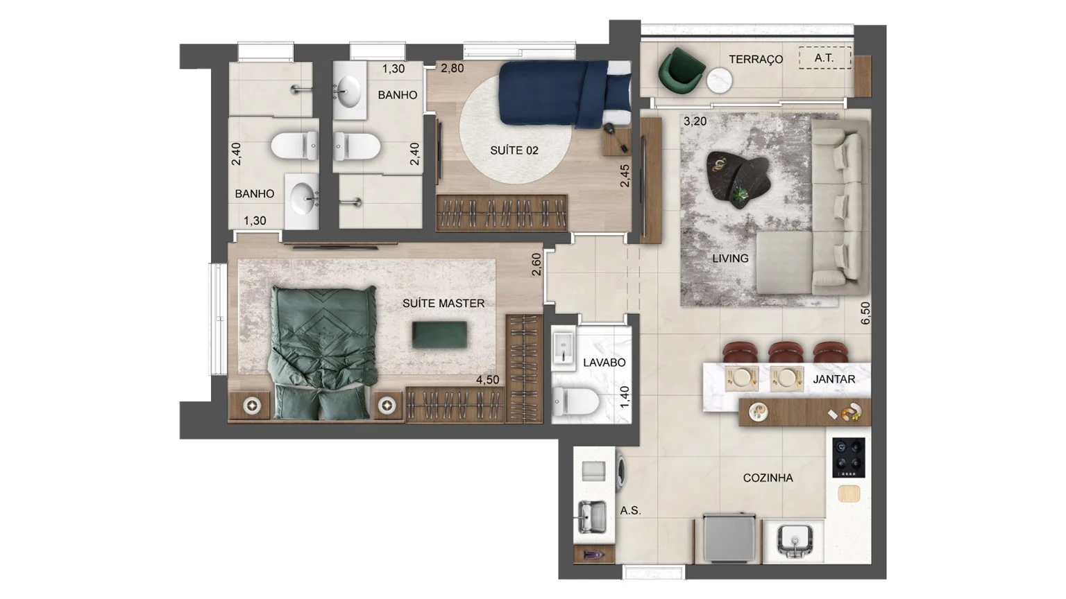 Planta de 62m² - 2 Suítes - SOUL Of Madalena - Lançamento - Exto - Rua Paulistânia - Vila Madalena