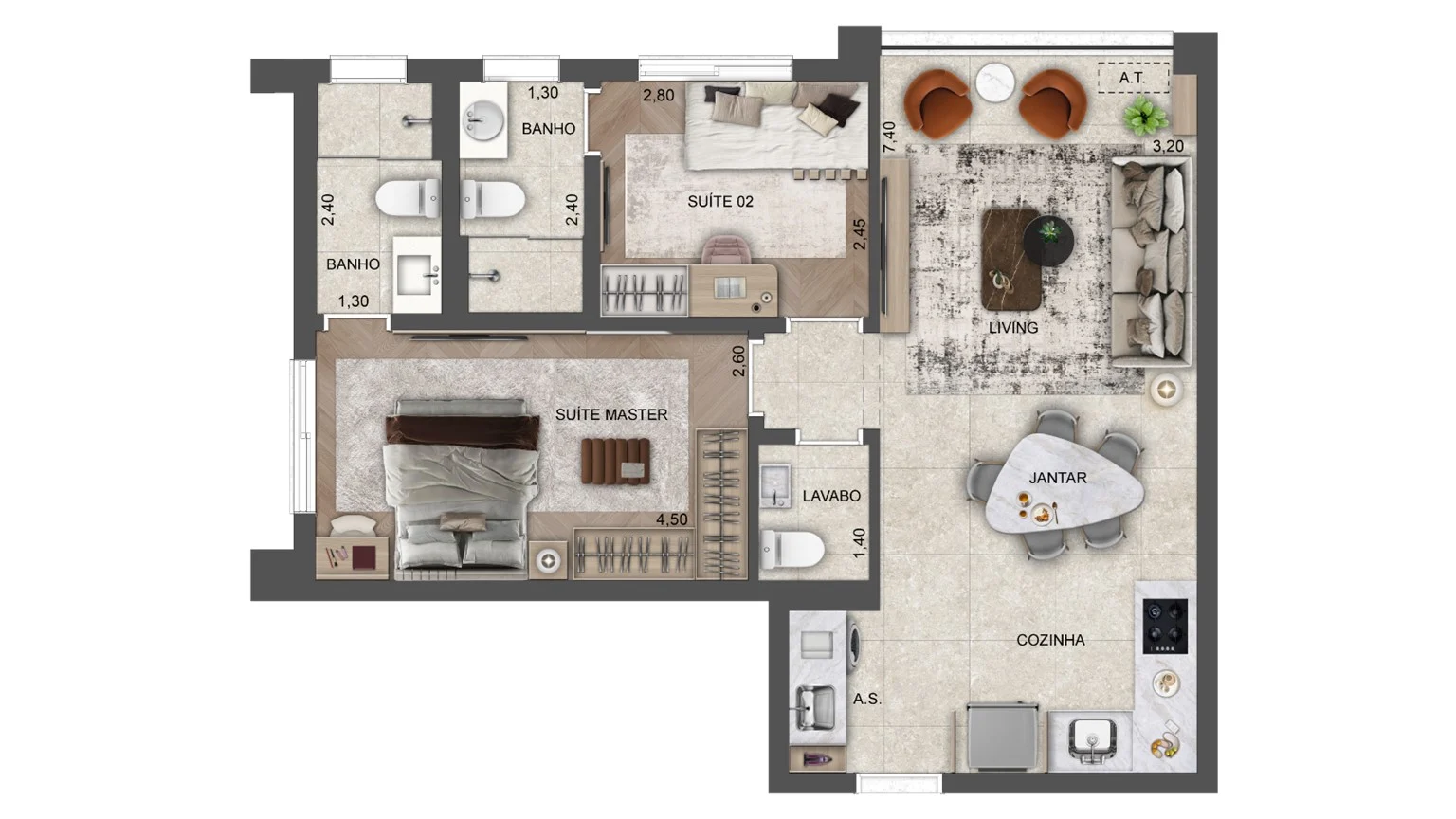 Planta de 62m² - Living Ampliado - SOUL Of Madalena - Lançamento - Exto - Rua Paulistânia - Vila Madalena