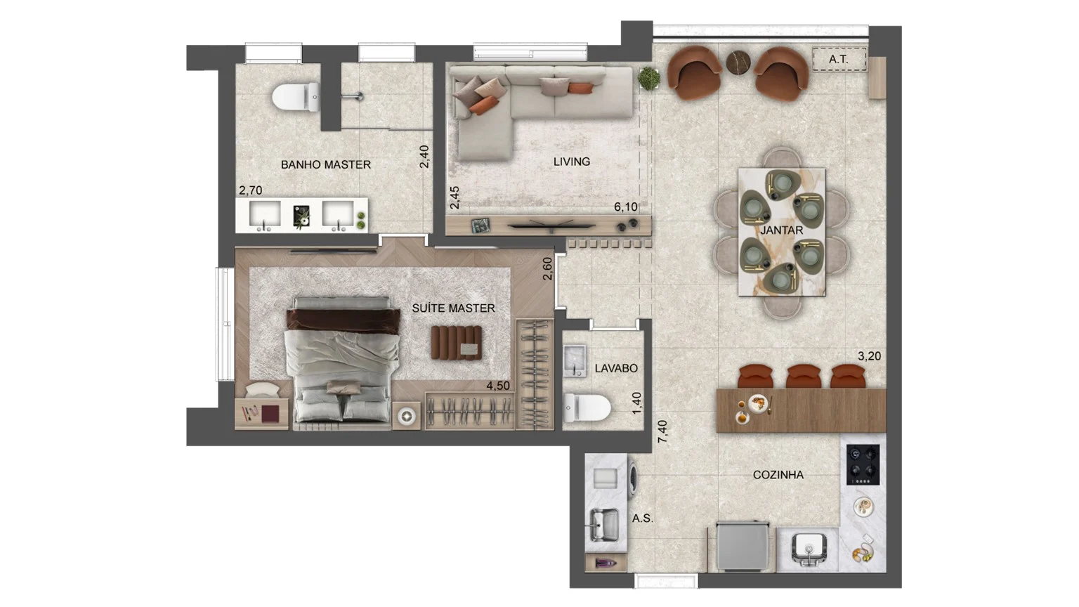 Planta de 62m² - Suíte Master - SOUL Of Madalena - Lançamento - Exto - Rua Paulistânia - Vila Madalena
